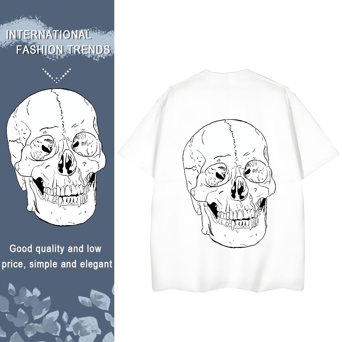 Fashion New Womens T Shirts 100% Cotton 230g Round Neck Short Sleeve High Street Hip Hop skull Women Tees Designer Nice Black Oversized Polos