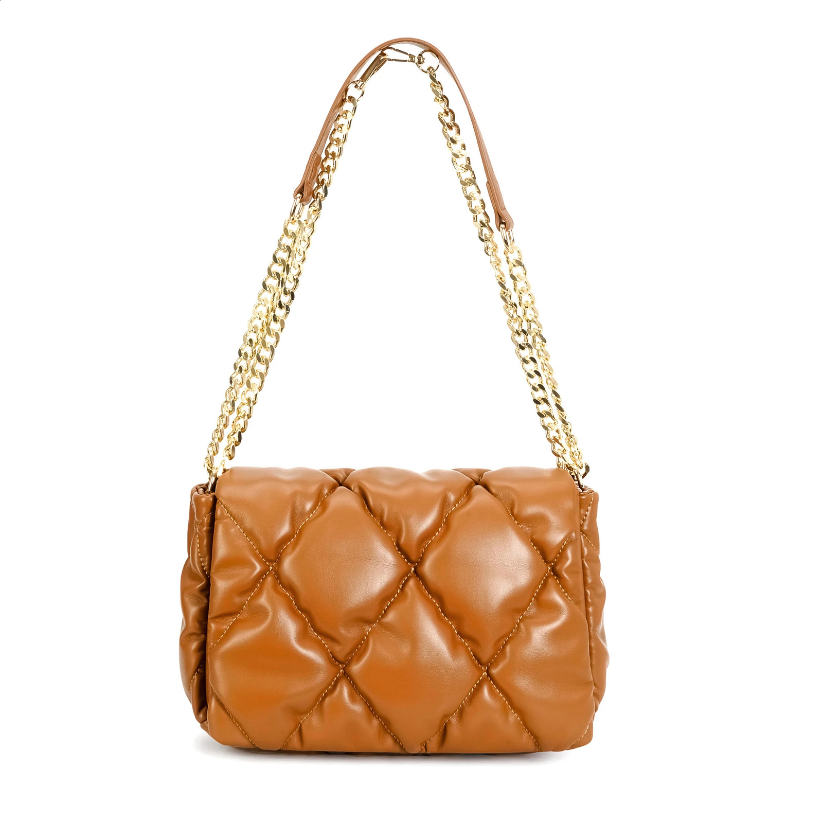 Herald Quilted Pillow Shoulder Bag for Women with y Chain Padded Puffer Puffy Trendy Ruched Crossbody Handbag Side Purse 240821