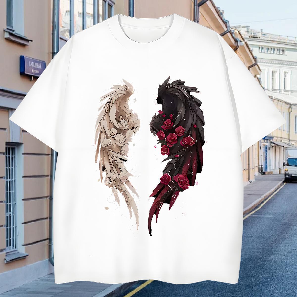 Casual New Men Tops Tees 230g Cotton Hip Hop wing Crew Neck Breathable Man T Shirts Comfortable Black Oversized Clothings