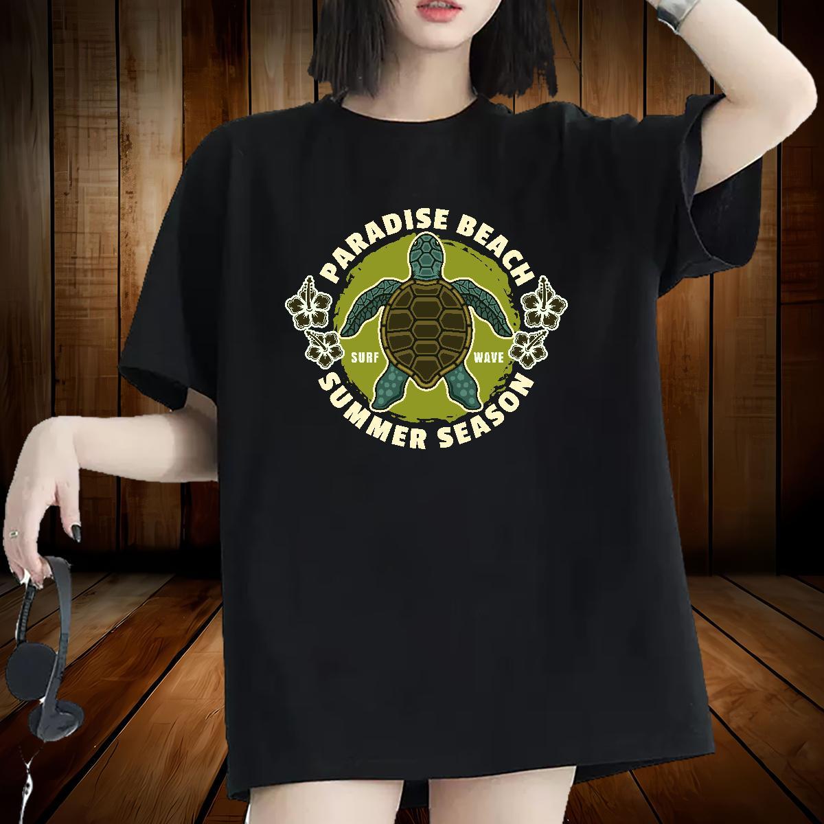 TOP Quality Women T Shirts Short Sleeve O-Neck 230g Pure Cotton Womens Tshirts Anime Print tortoise Home Outdoor High quality Clothings
