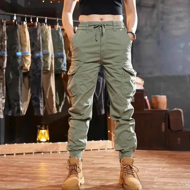 Trouser mens hiking cargo pants loose stacked khaki motorcycle street casual Emo Techwear retro aesthetics 240821