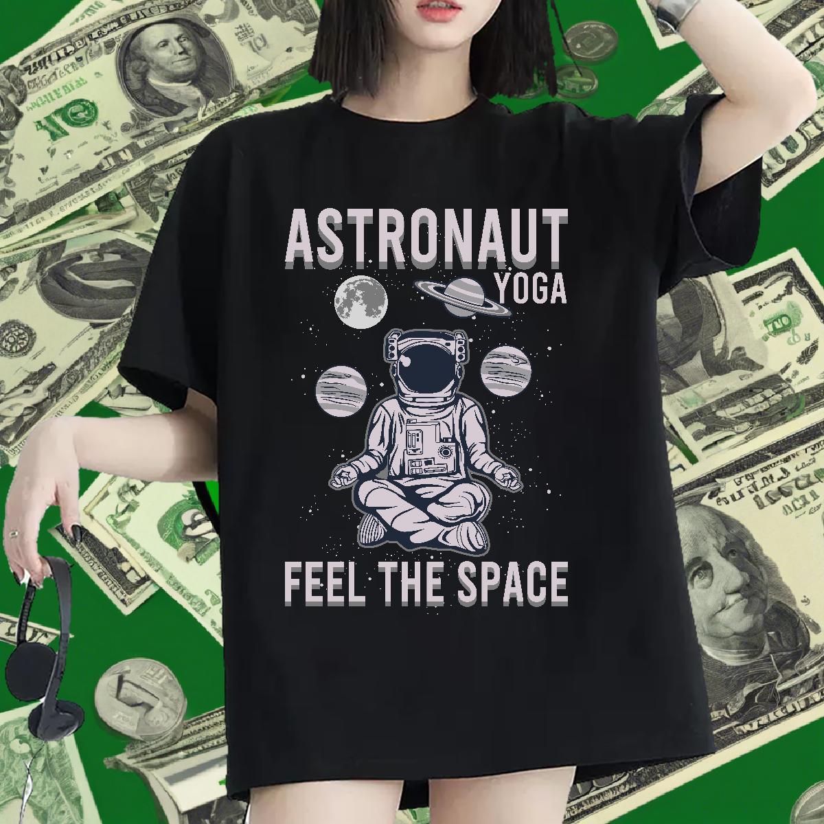 Female Tshirt for Man Woman 230g 100% Cotton cosmonaut High Street Hip Hop Women T Shirts Breathable Short Sleeve Skull Tshirts
