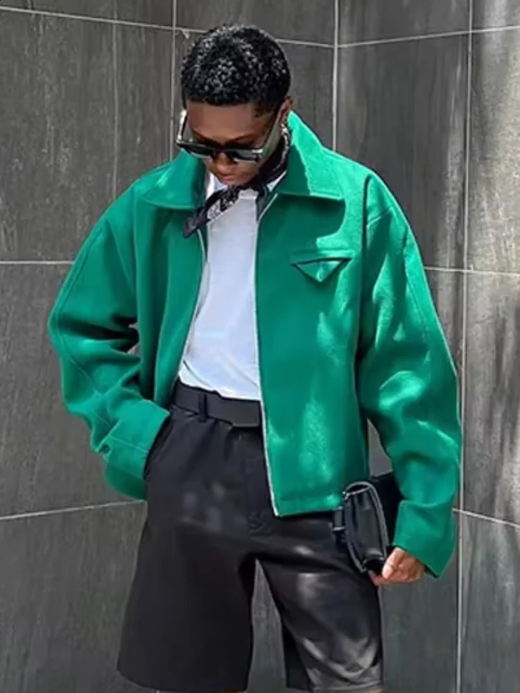 Mens Solid Lapel Long Sleeve Jackets Fashion Pocket Zipper Oversize Outerwear Autumn Man High Quality Street Warm Coat 240821