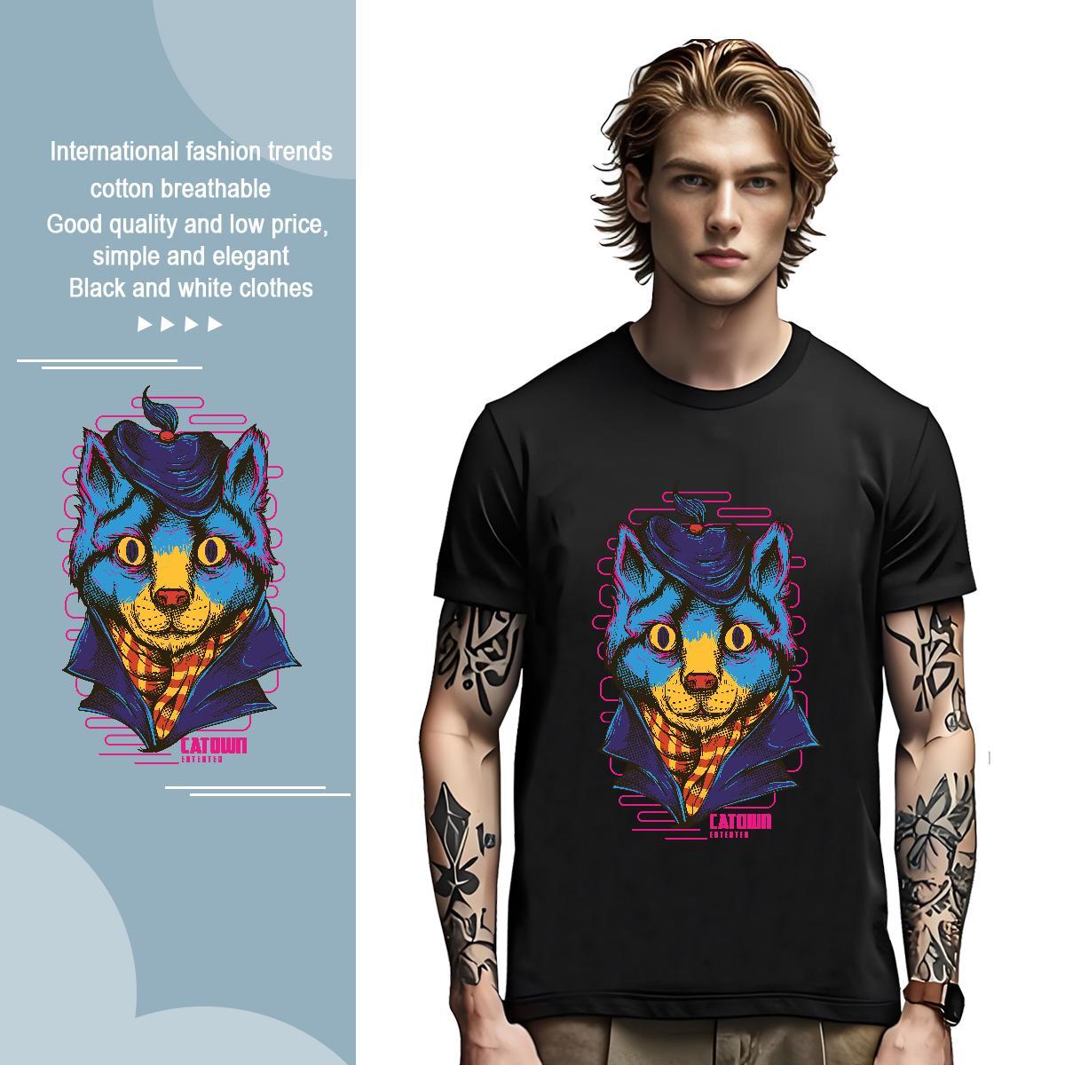 Cool Blue cat T-Shirts Home Outdoor Couples T Shirts 230g 100% Cotton New Arrival O-Neck Short Sleeve Plus Size Custom Tops Shirt