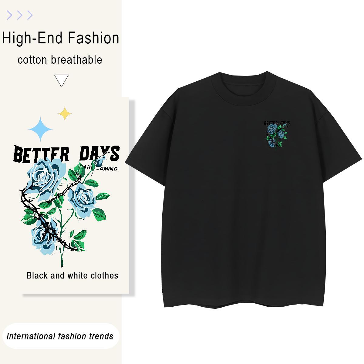 Cool Design Man T Shirts flower Short Sleeve Soft Anime Printing Street Custom Cartoon 230g Pure Cotton Men Clothes T-Shirt 2024 Tops Shirt