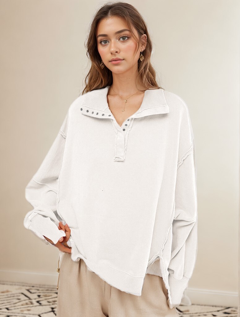 Decorative Line Design Sense Top Split Lantern Sleeve Polo Neck Sweater Coat Women's Spring and Autumn dongdumaoyi