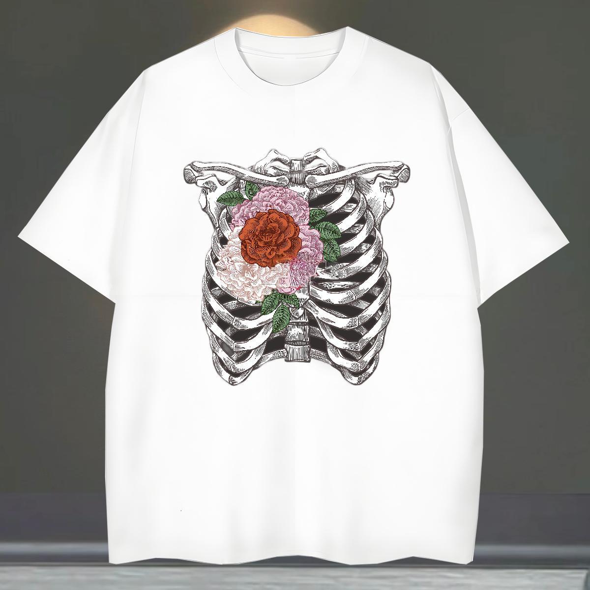 Unisex Mens T Shirts 230g 100% Cotton flower Outdoor Black White O-Neck Short Sleeve Couples T Shirts Fashion Design Wear