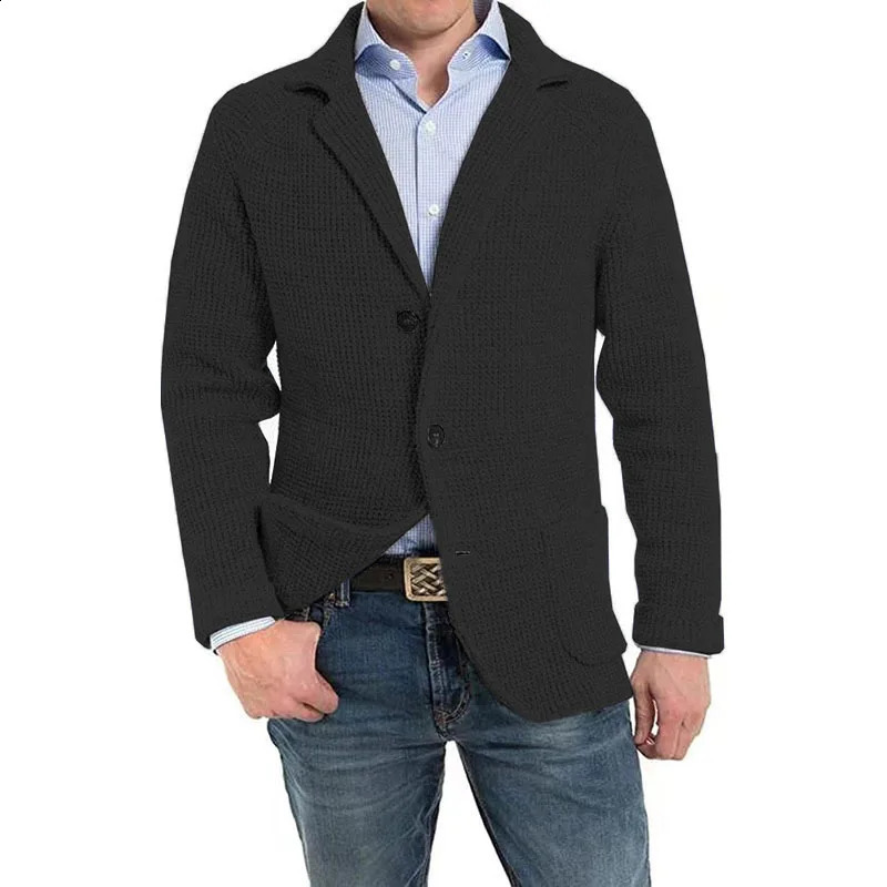 British Style Mens Clothing Knit Cardigan Autumn Winter Fashion Single Breasted Black Stand Collar Knit Sweater Coats Men 240821