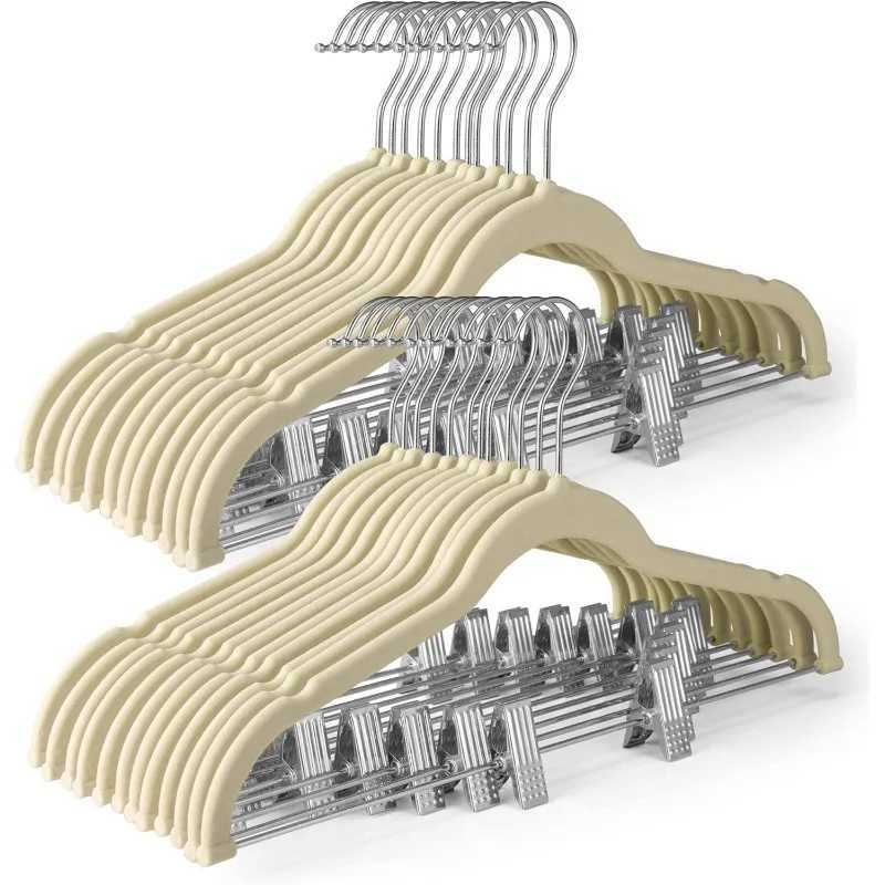 Velvet Skirt Hangers 24 Pack Velvet Hangers with Adjustable Clips Space Saving Slim Velvet Pant HangersXJ240216