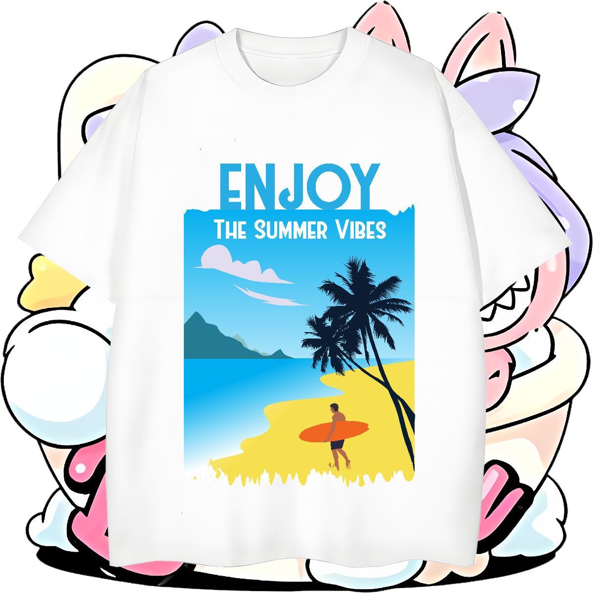 High Quality Mens Tshirts Street Wear 230g Cotton Floral Print Short Sleeve O-Neck beach T-Shirts Customized Clothes