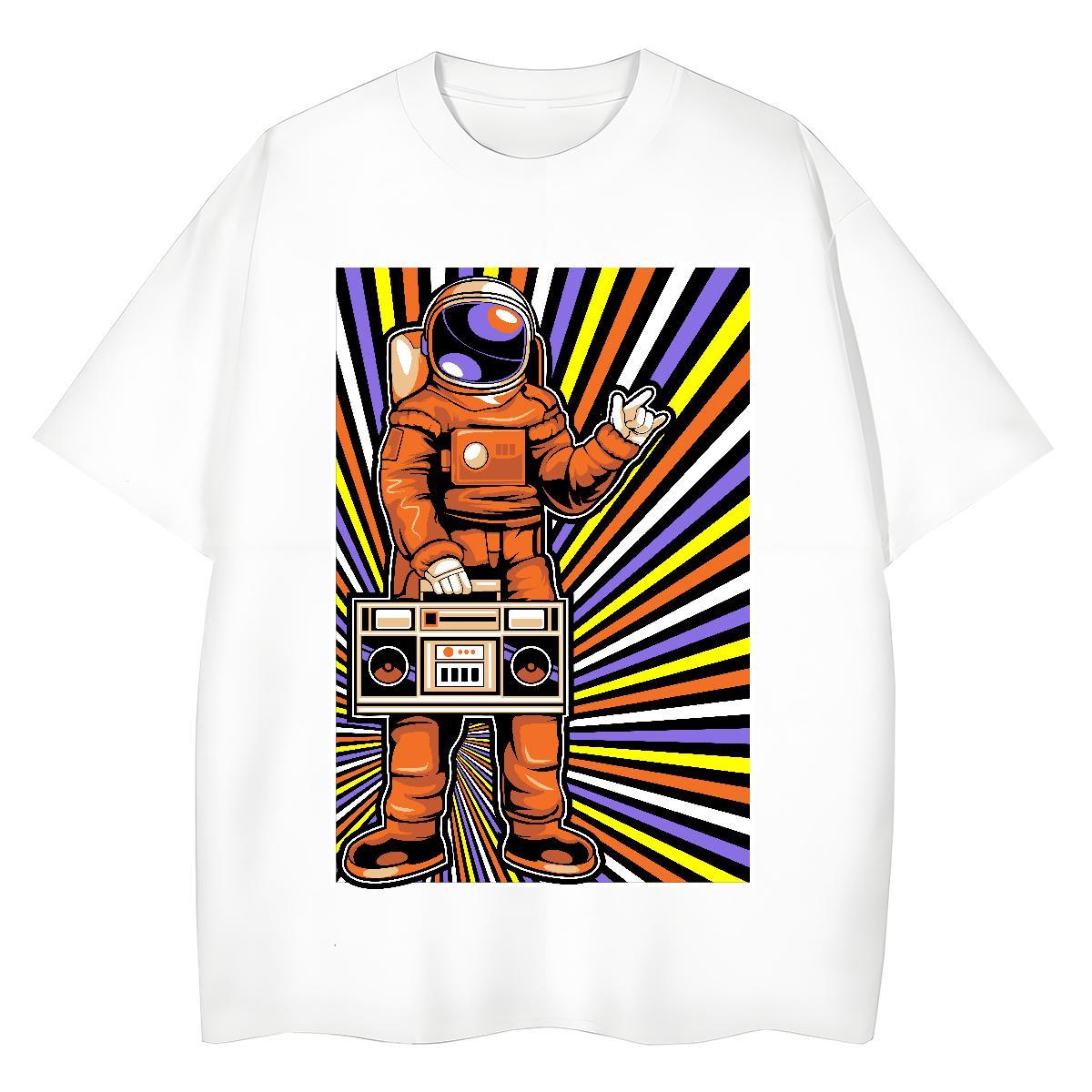 Loose fit Unisex Tshirts 230g Cotton cosmonaut Street T-Shirts for Women O Neck Short Sleeves DIY Anime Wear