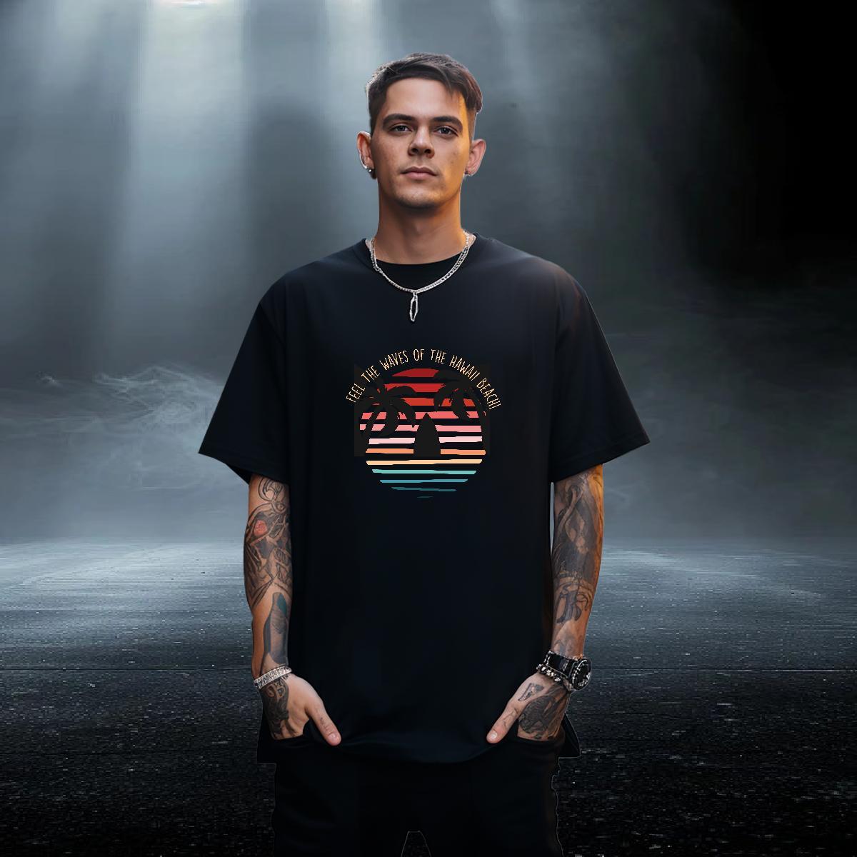 Cool Design Men Tees Casual Daily Wear 230g Cotton Black Oversized Breathable Crew Neck beach Men T Shirts New Arrival Top Tees