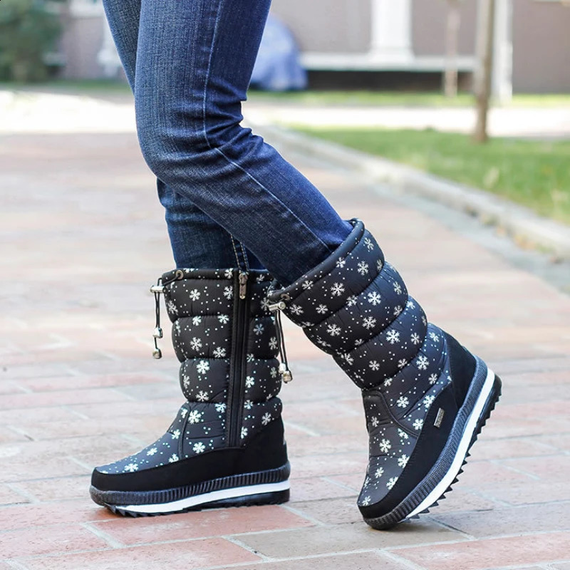 Woman Chunky Womens Shoes For Snow Boots Half High Moon Platform Mid Calf Round Toe Big Red Waterproof With Chic Point