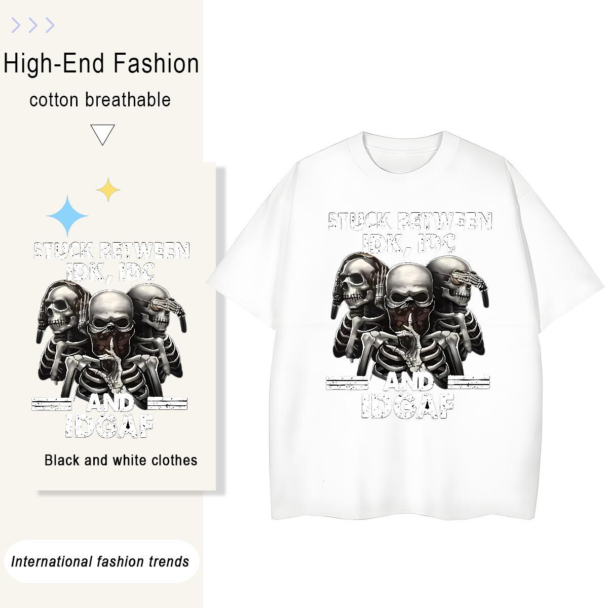 Classic T Shirt For Woman 100% Cotton 230g Comfortable Outdoor skull Woman Tshirt Popular Custom Print Oversized Clothes Shirt