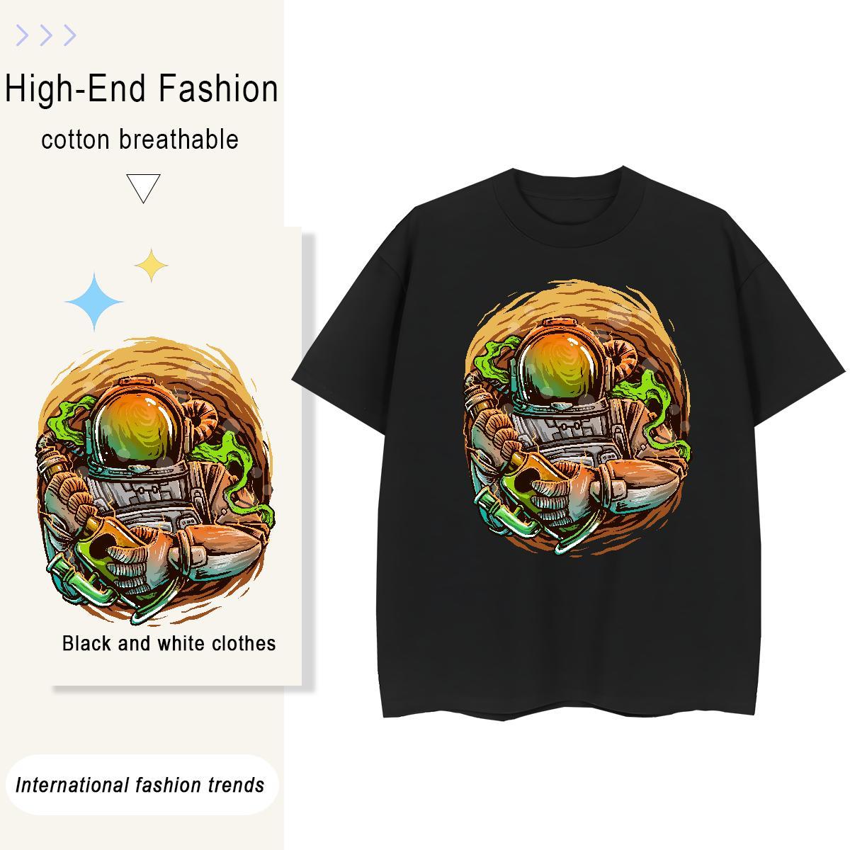Lady Unisex Tshirts 230g Cotton spaceman Beach Woman T Shirts Crew Neck Breathable Cartoon Printing L-4XL Tops Tees