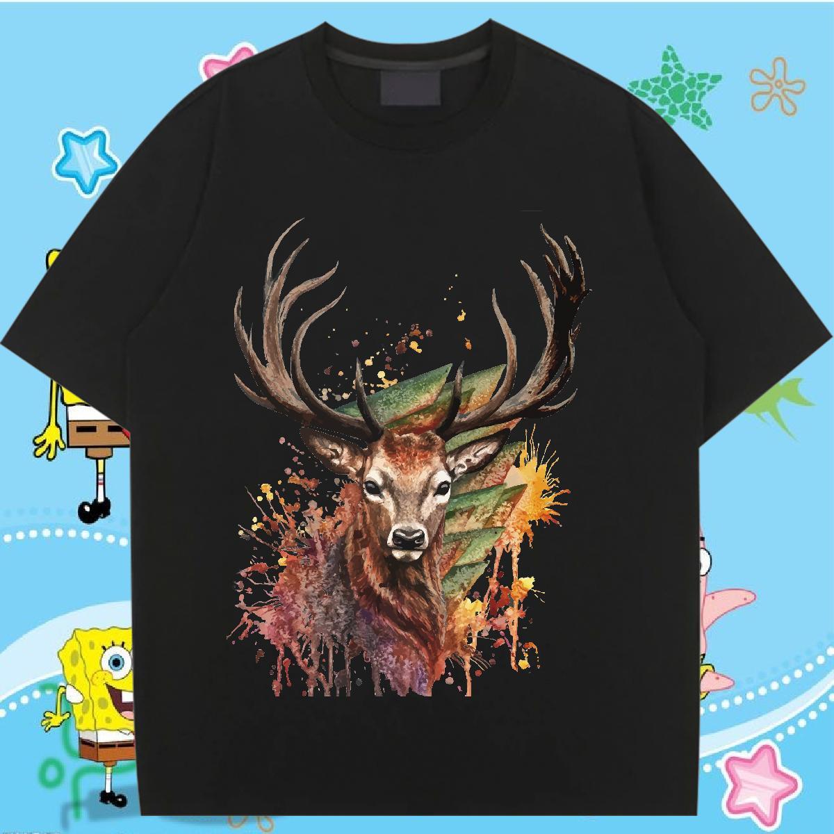 Fashion T Shirts Women Round Neck Short Sleeve 230g Pure Cotton Lady T shirt Custom Print Oversized Deer Casual Beach Female Polos