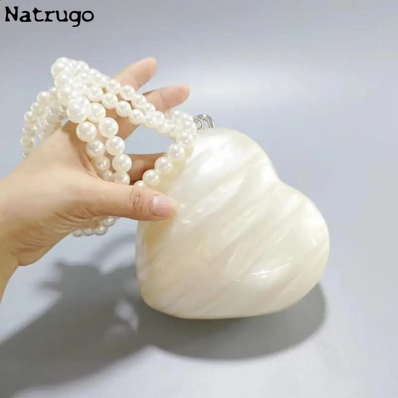 Large pearl chain acrylic pericardium elegant ner evening party cute wallet hard clutch womens bag 240822