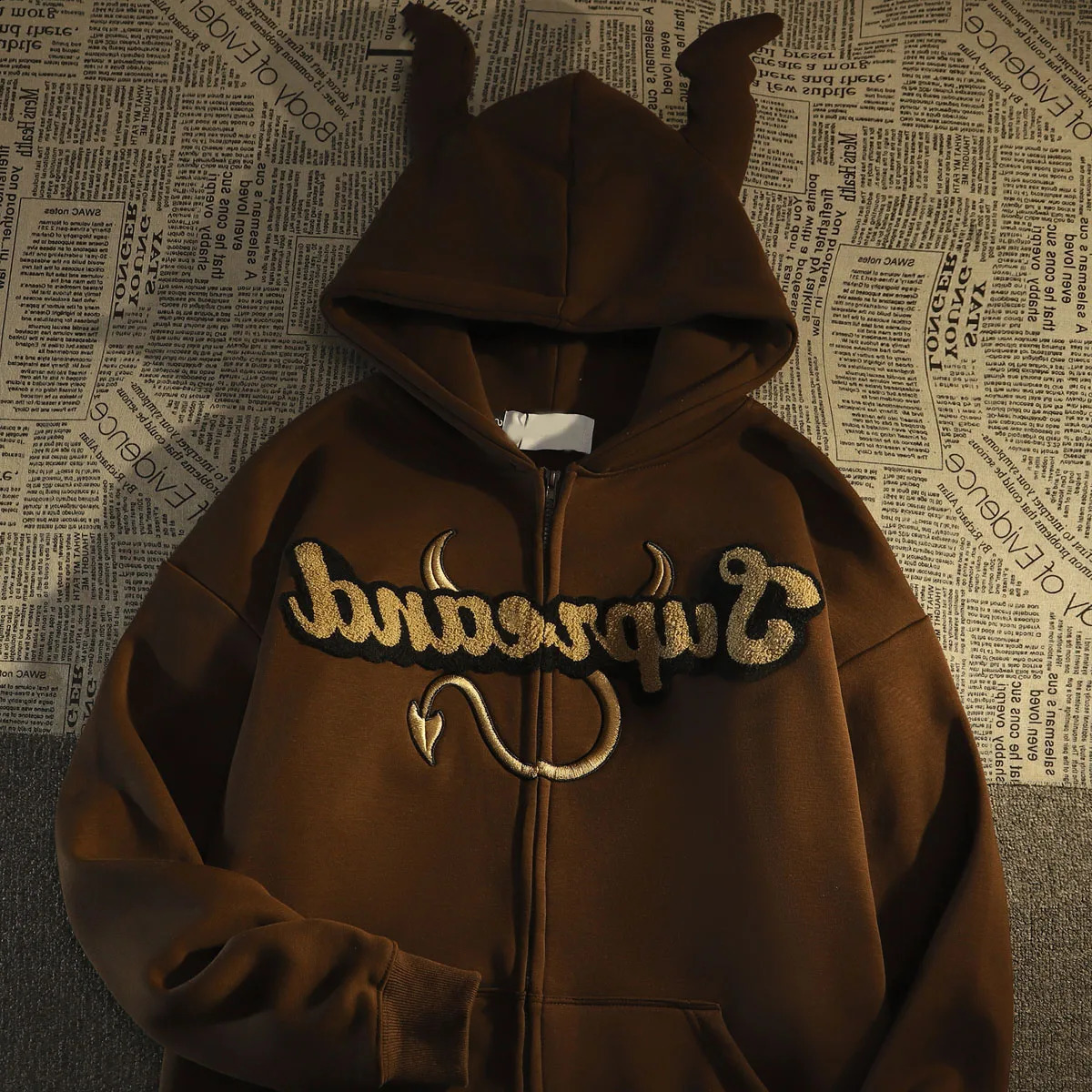 Harajuku Little Devils Corner Flocked Hoodies Women Sweet Cool Embroidery Jacket Couples Coat Oversized Streetwear Y2k Clothes 240821