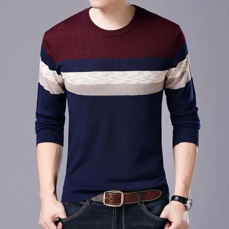 Fashion Oneck patchwork knitted casual sweater mens clothing autumn item super large Korean floral full matching warm top 240821