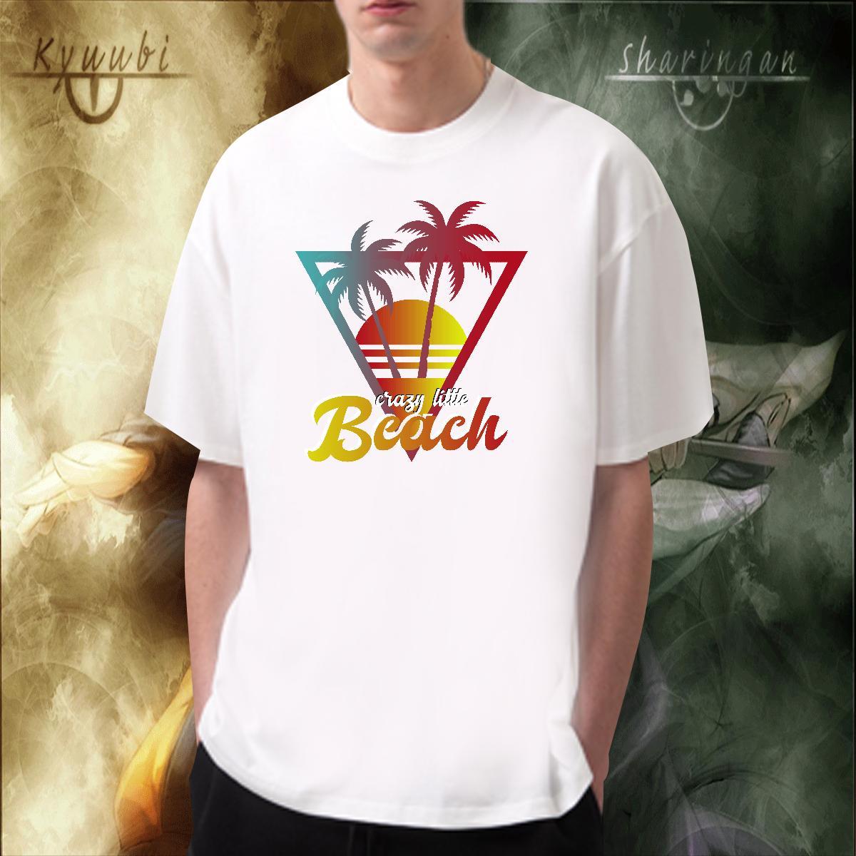 Free Shipping Men Tees Sports Casual 100% Cotton 230g Anime Print Short Sleeve O-Neck beach T-Shirts Classic Tops Shirt