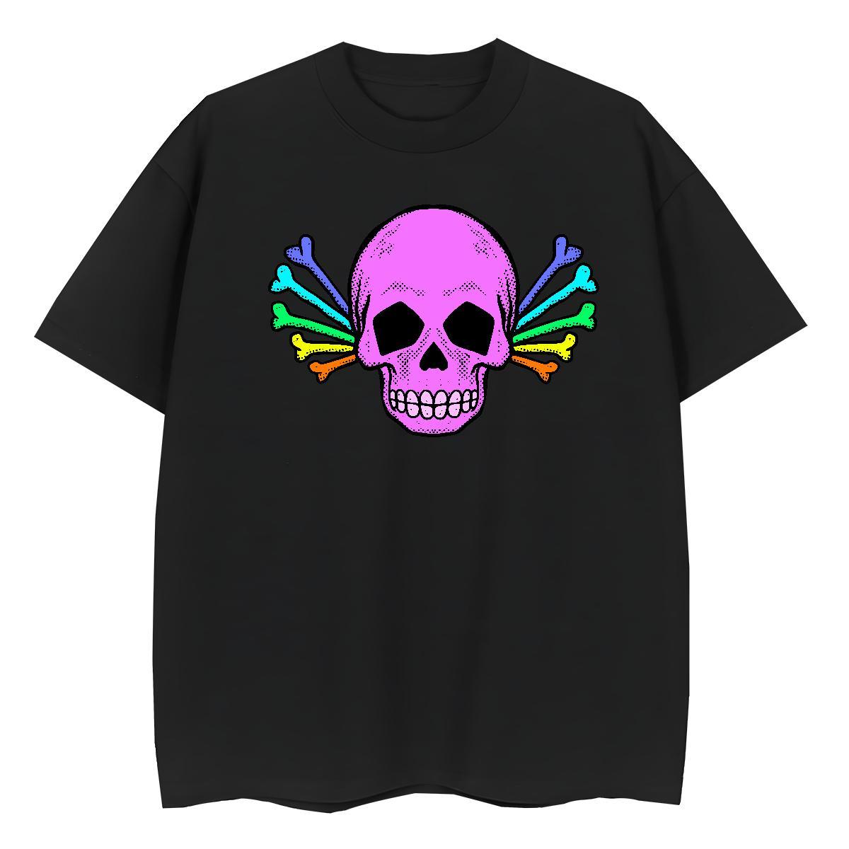 Casual New Womens T Shirts 230g Cotton Breathable Crew Neck Outdoor skull Tshirt for Man Woman Popular Black Oversized Clothes