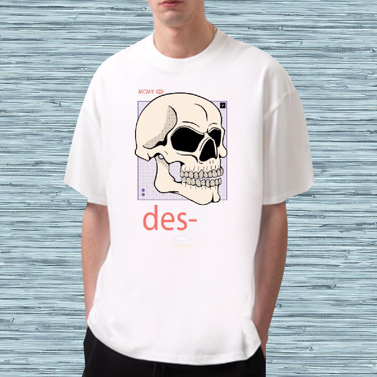 Loose skull T Shirt For Man Hip Hop Couples T Shirts 100% Cotton 230g 2024 DIY Breathable Short Sleeve Custom Printing Tops Shirt