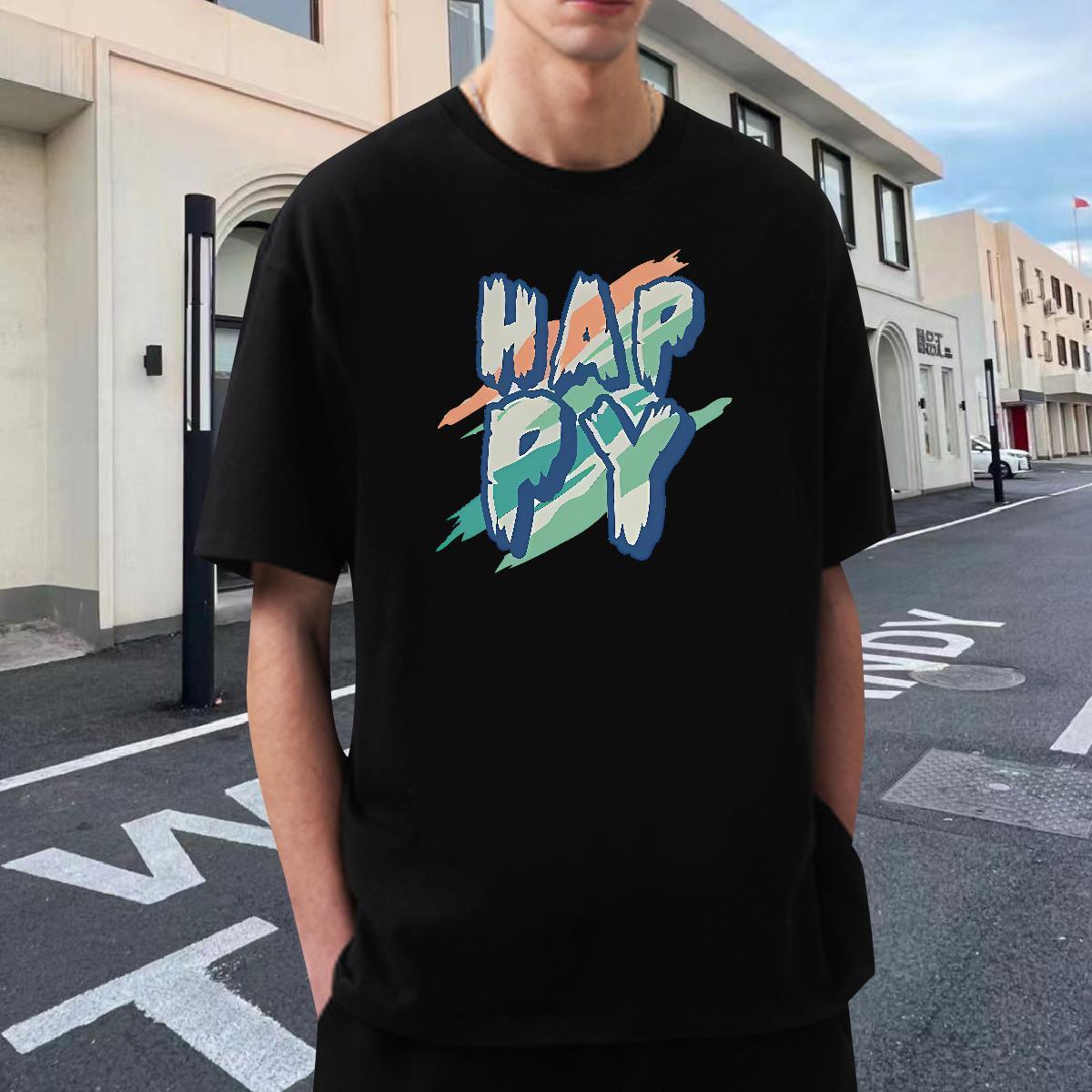 Cool Men Clothes T-Shirt Street Wear 230g 100% Cotton DIY Round Neck Short Sleeve happy Mens T Shirts Designer Tee Shirt