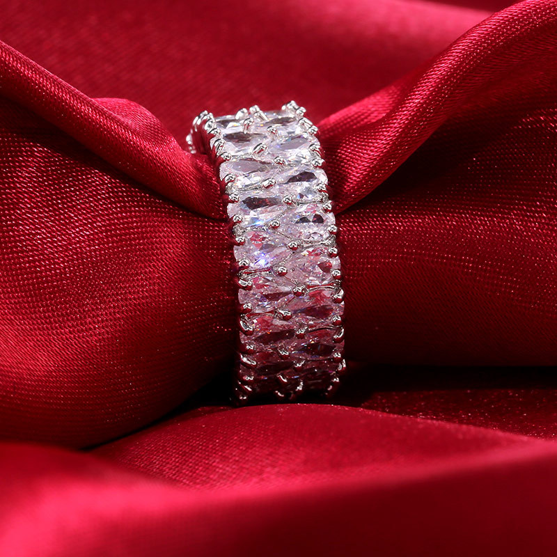 Hip Hop TopBling Zircon Double Row Ring White Gold Plated Jewelry Men Women Gift