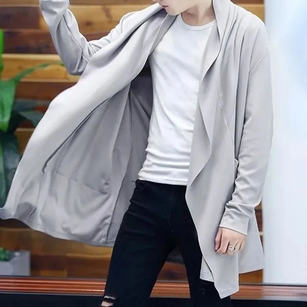 Casual Long Windbreaker Hooded Cape Men Spring Genderless Fashion Punk Hip Hop Cardigan Street Cloak Trench Coat Unisex 240822