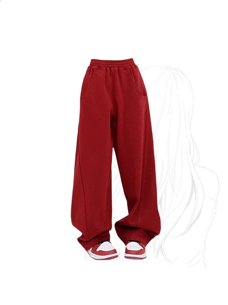 Summer Womens Red Sweatpants Fashion Y2k Trousers Baggy Casual Streetwear Vintage Pants Running Joggers Oversize Sports Pants 240821