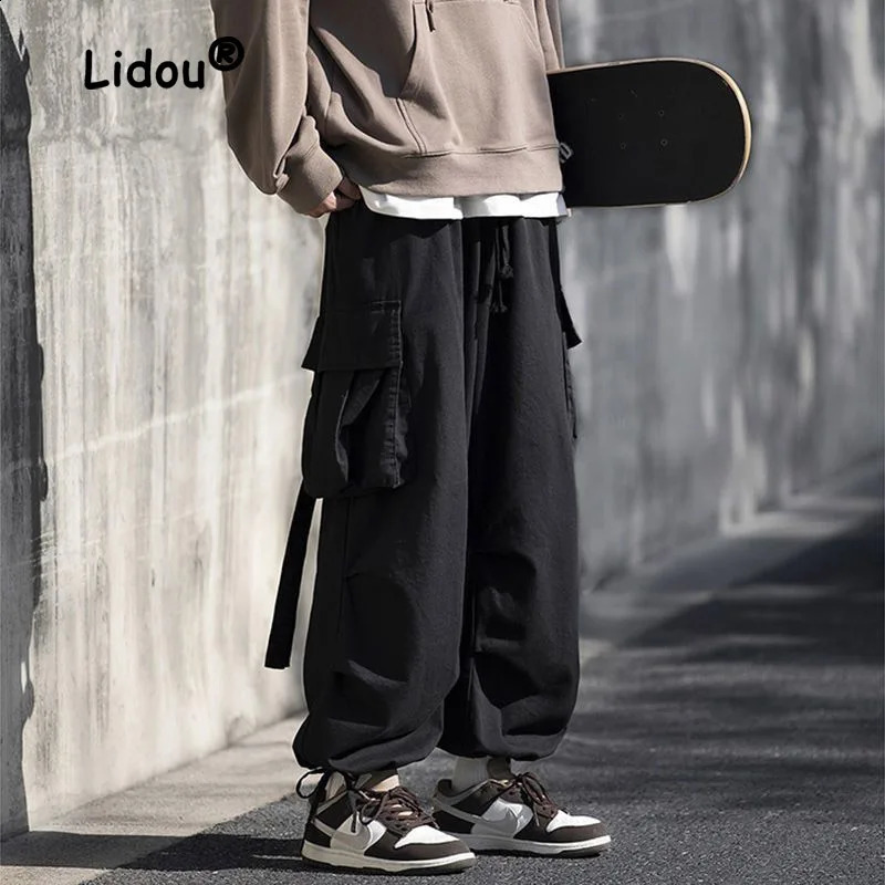 Casual Fashion Multiple Pockets Hong Kong Breeze Cargo Pants Man High-quality Summer Autumn Loose Personality Street Trousers 240822