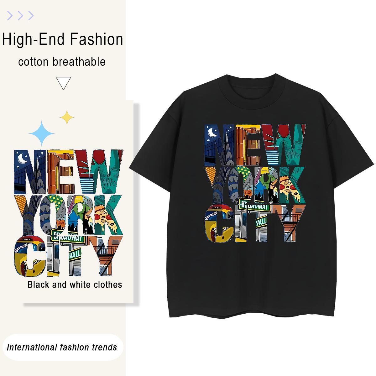 Classic Men Clothes T-Shirt Street Casual 230g 100% Cotton Cartoon Printing L-4XL Crew Neck Breathable New York T-Shirts Designer Tops Shirt