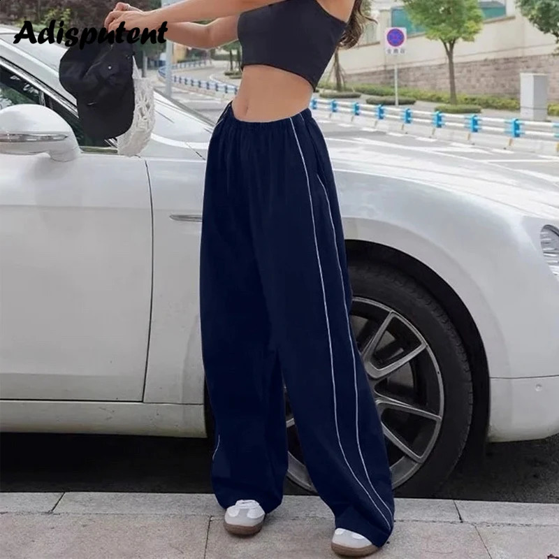 Stripe Patchwork Women Cargo Pants American Style Fashion Streetwear Loose Wide Leg Pants Y2K Female Hip Hop Sweatpants 240821