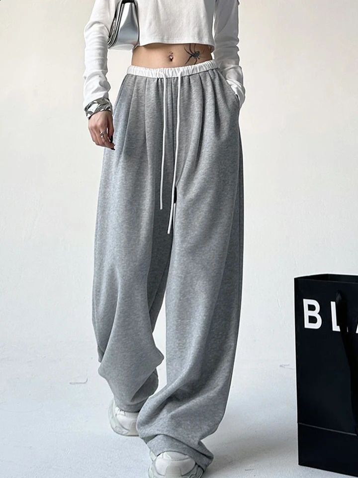 Zoki Streetwear Black Sweatpants Women Vintage High Waist Harajuku Y2K Trousers Casual Patchwork American Retro Loose Bf Pants 240821