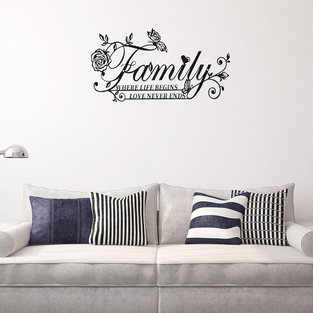 Home Decor Life Begins Family Love Never Ends Text Sign Metal Wall Art Decor Black Letters