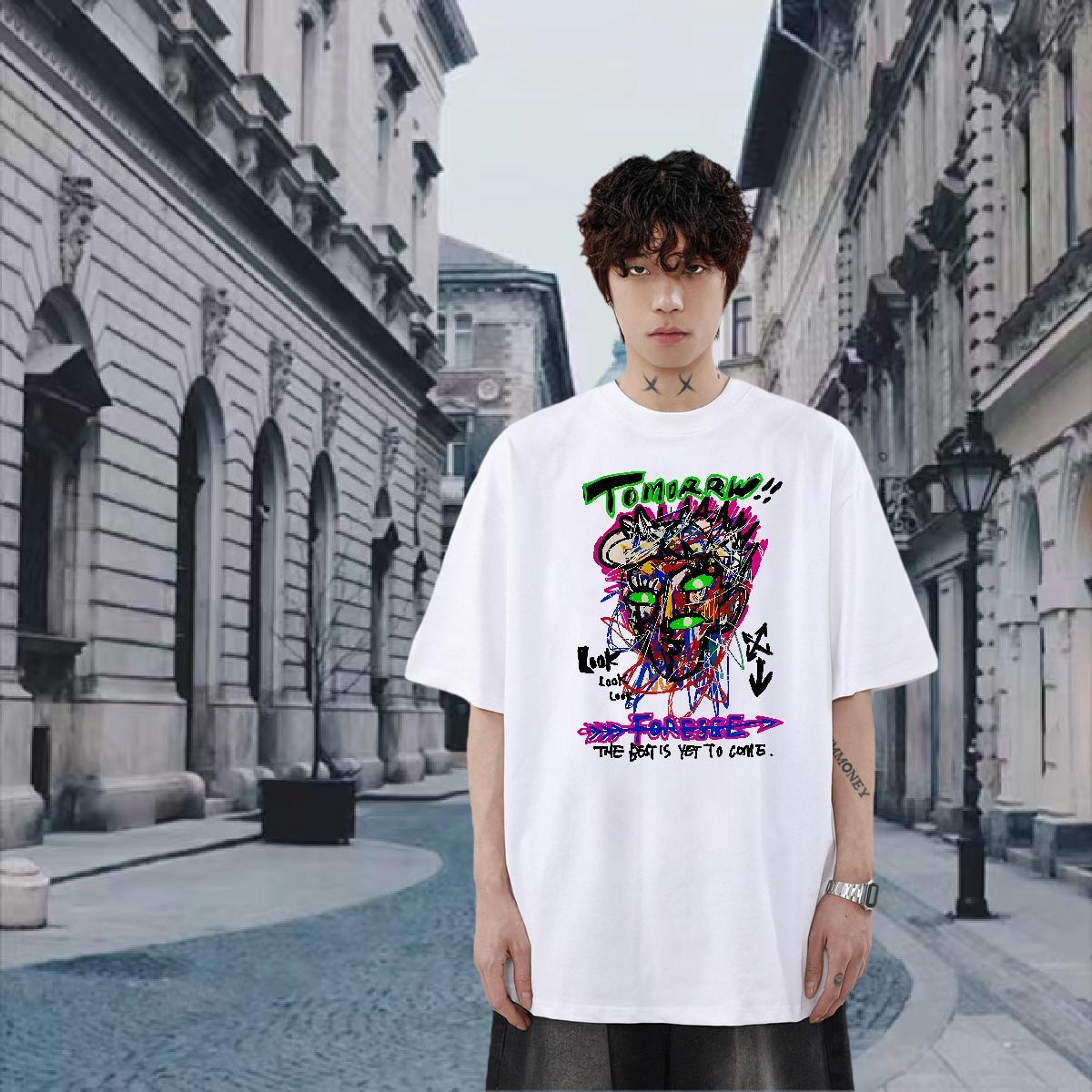 2024 Summer Men Clothes T-Shirt 230g 100% Cotton Summer Casual tomorrw Short Sleeve O-Neck T-Shirts for Men High Quality Black White Tees Shirts