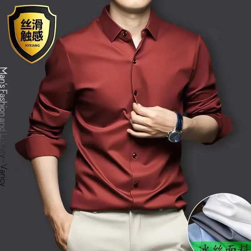 6XL mens shirt long sleeve ice silk high quality formal business casual free wear breathable large size fashion slim fit 240822