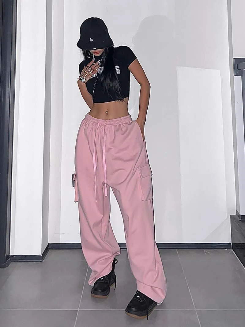 Oversized American Style Jogging Dance Sweatpants Women Pink Y2k Hip Hop Streetwear Wide Leg Baggy Pants Casual Sports Trousers 240821