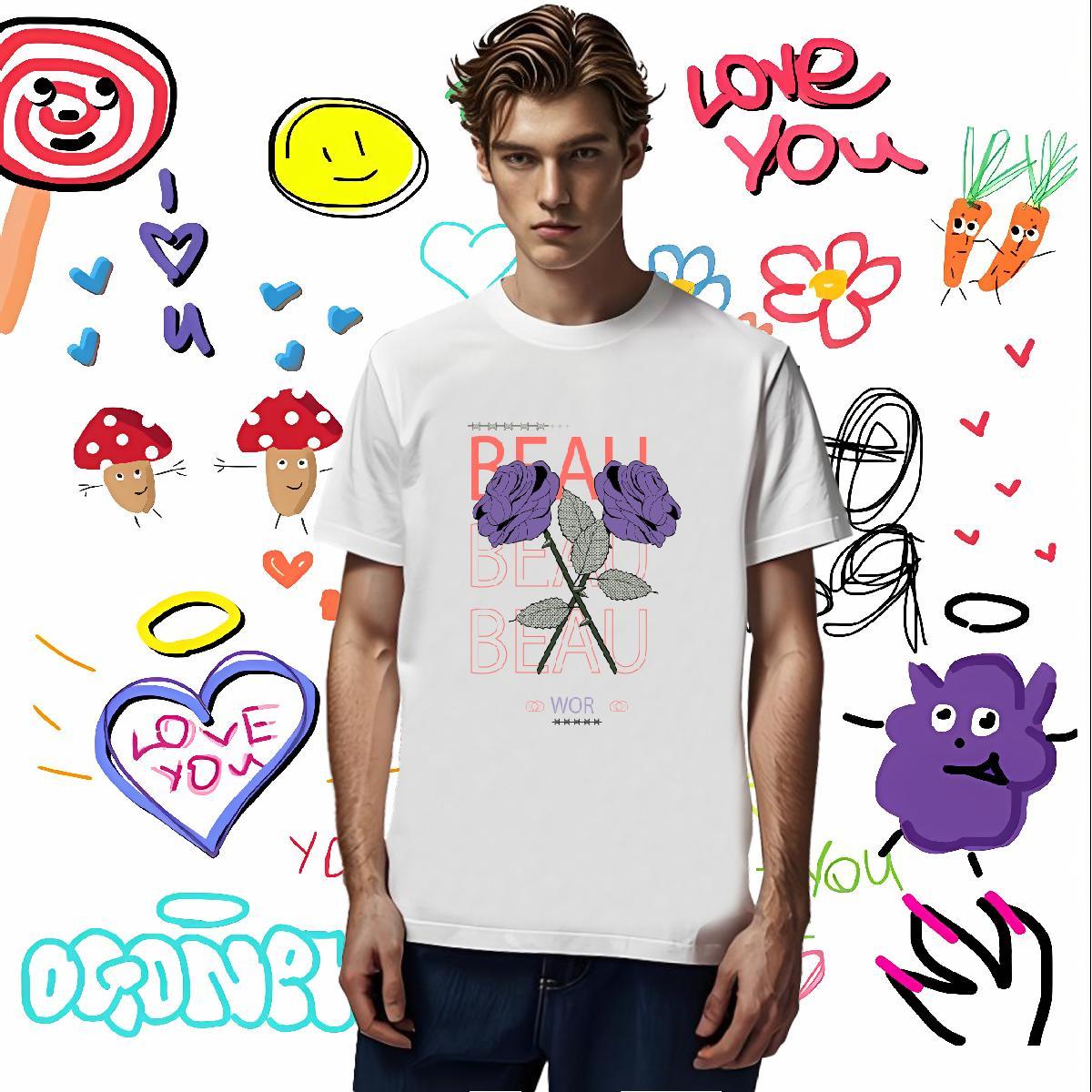 Soft flower T Shirt For Man Street wear Hip Hop Men Tshirts 230g Pure Cotton New Arrival Breathable Crew Neck Graphic Clothings