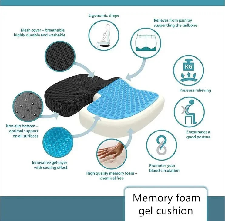 Coccyx Pillow Memory Foam Travel Seat Cushion for Tailbone Pain Back Support Chair Bench Protect Healthy Sitting Pad 240821