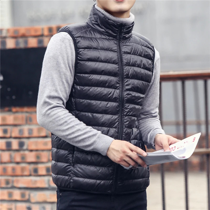 autumn and winter mens ultra light duck down vest white sleeveless jacket warm 240822