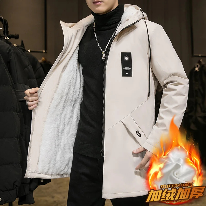 Autumn and Winter Fashion Trend Solid Color Plus Fleece Trench Coat Mens Casual Loose Thick Warm Large Size Coat M-6XL 240822