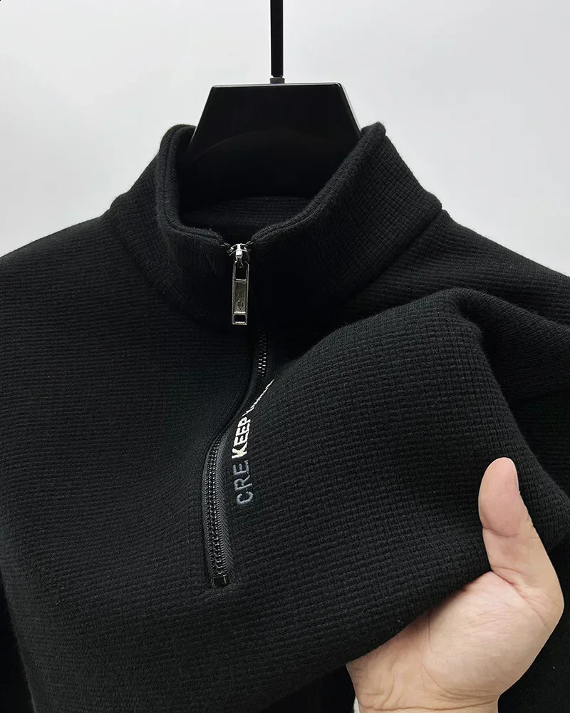 Winter Warm Sweater Fashion Mens Knitted Wool Short Fat Half Zipper Thick y Clothing Turtle Neck 240821