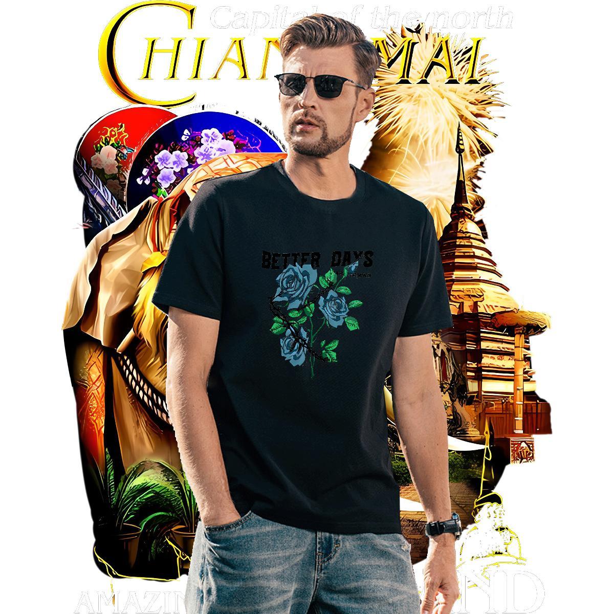 Cool T-Shirts flower Short Sleeve Soft Street Casual Custom Big Size 230g 100% Cotton Men Tees 2024 DIY Tees Shirts