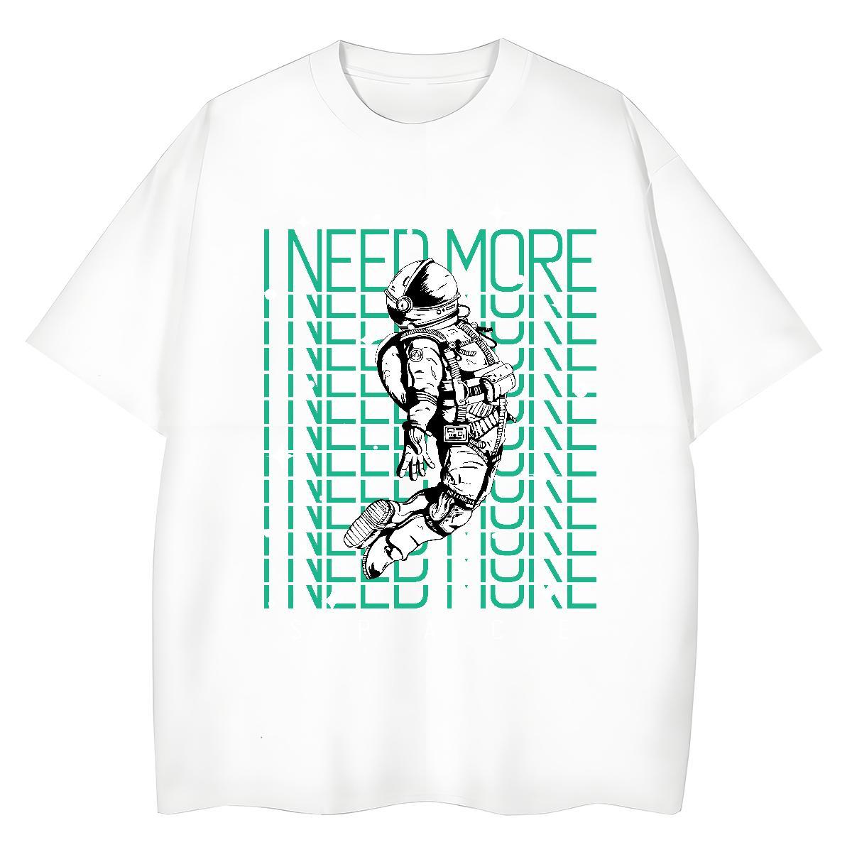 Loose fit Couples T Shirts 230g Pure Cotton spaceman Hip Hop Street Womens T Shirts Crew Neck Breathable White Plus Size Top Tees