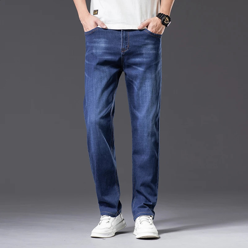 6 Colors Spring Summer Mens Thin Straight-leg Loose Jeans Classic Style Advanced Stretch Baggy Pants Male Plus Size 40 42 44 240822