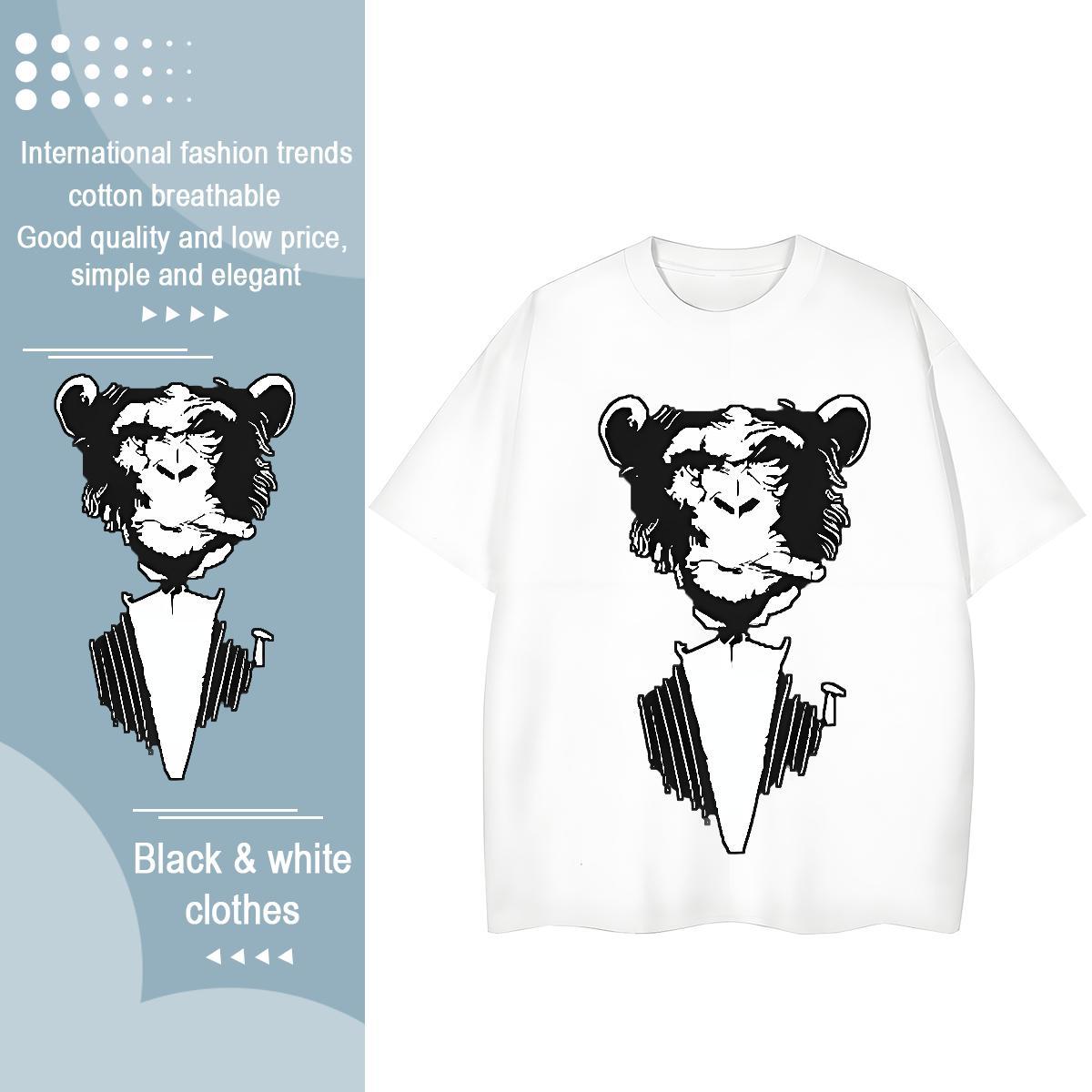 Brand T-Shirts for Women O-Neck Short Sleeve 100% Cotton 230g Womens Tshirts Cartoon Printing L-4XL chimpanzee Casual Sport Loose Tops Shirt