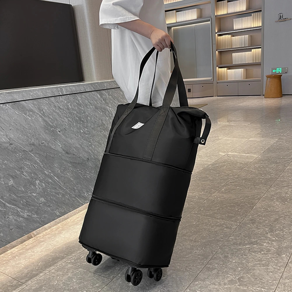 Foldable handcart bag with wheels rolling bag large capacity dry wet separation unisex business travel bag 240821