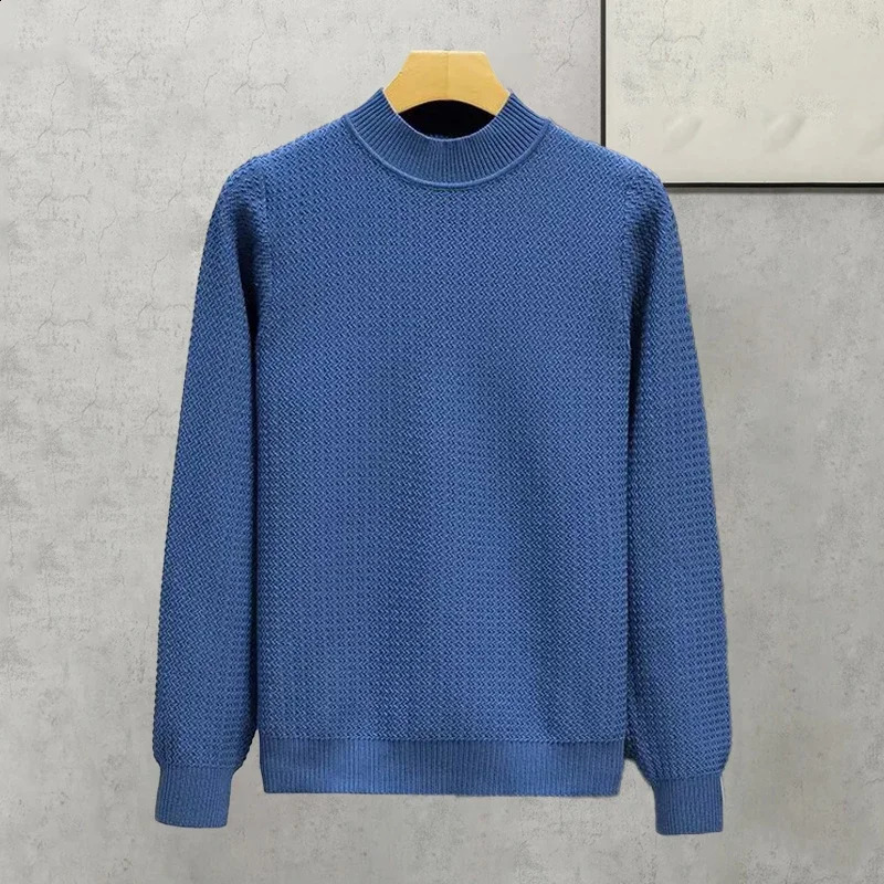Mens Spring and Autumn Solid Color Casual with Bottom Line Japanese Trend Single Pull Knitted Sweater Half High Collar 240821
