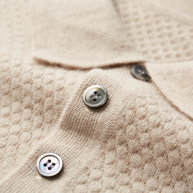 ZOCEPT 100% Cashmere Mens Sweater Winter Collar Knitted Pullover Solid Long Sleeve Polo Soft and Warm 240821